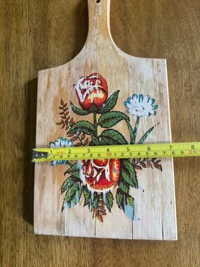 Vintage Floral Wooden Cutting Board Red Roses Cottagecore Kitchen Wall Decor